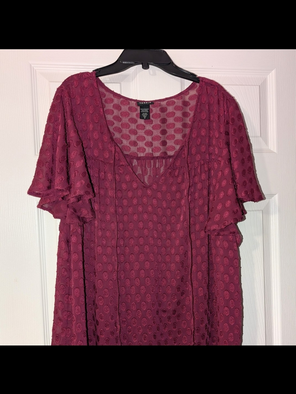 Textured Plum V-Neck Flutter Sleeve Blouse